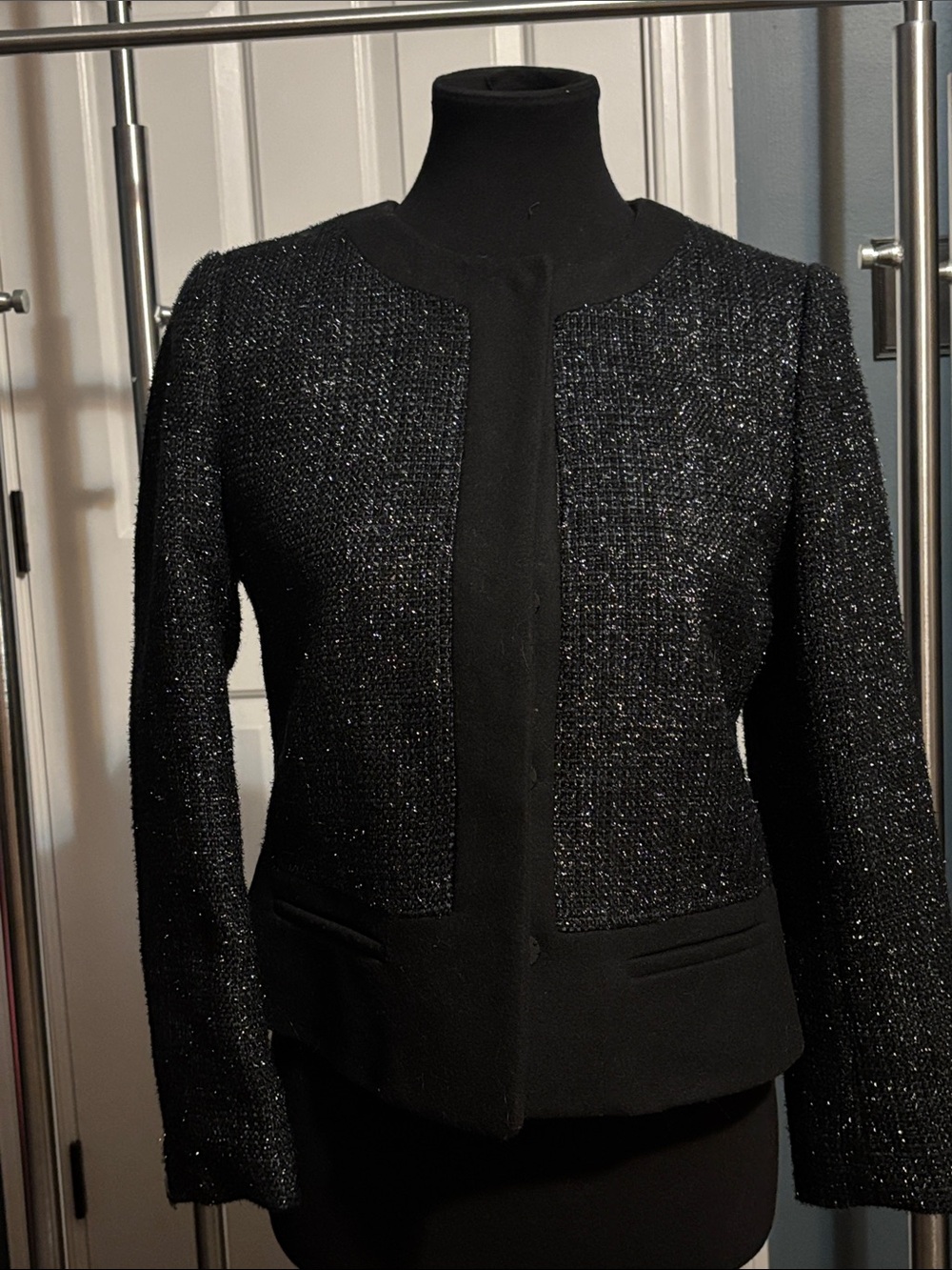 Ann Taylor Wool Tweed Shiny jacket black NWT 6P